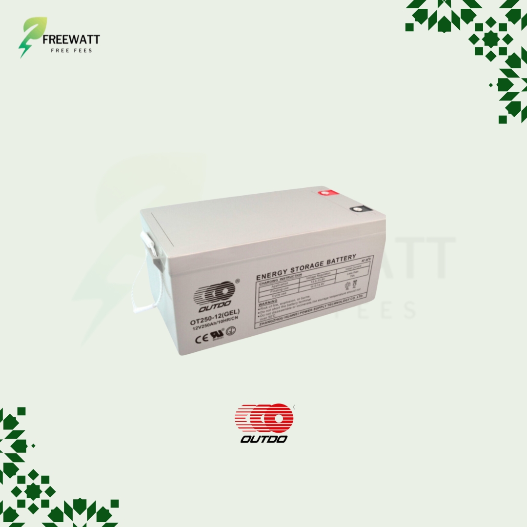 Batterie solaire Gel Outdo 12V 250Ah C10 étanche pour installation photovoltaïque.
